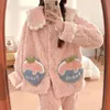 Women's Sleepwear Winter Flannel Fruit printing Female Pajamas Set Long-Sleeve WarmWomen's Casual Soft Nightshirt Lovers Homewear 231128