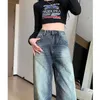 Женские джинсы Y2K, повседневные свободные повседневные свободные женские джинсы Y2K, уличная одежда с высокой талией, прямые джинсовые прозрачные брюки с высокой талией