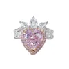 Queen Heart Pink Moissanite Diamond Pierścień 100% Real 925 Srebrny Party Wedding Pierścienie dla kobiet mężczyzn biżuterii zaręczyn