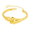 Jonc Plaqué Or 24K Bracelet Trois Fleurs Femme Rétro Ouvert