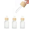 Empty Refillable Dropper Bottles Frosted Glass Vial Cosmetic Container Jar Holder Sample Bottle with Imitated Wooden Lids Mwasj