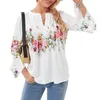 Kvinnors blusar Spring Fall Floral Print Blus Tops 3/4 Sleeve Front Button V-Neck Casual Elegant Loose T-shirts