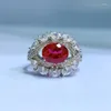 Cluster Rings Eye Shape Lady Ruby Diamond Ring Real 925 Sterling Silver Party Wedding Band for Women Bridal Engagement Jewelry Gift