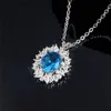 Oval Cut Aqua Blue Color Crystal Stone Cubic Zirconia Necklace For Women Banquet Party Jewelry Gift