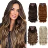 Synthetic Long Wavy Clip In Hair Extensions 22" 4pcs/set Thick Hairpiece For Women Brown Blonde Black Natural Fake Hair