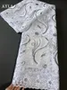 Tyg Pure White Lace African Fabric Nigerian 3D Embrodery Lace Material Brudtyg med sekvens 2022 Högkvalitativ spets 5 meter