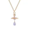 Créateur Viviene Westwoods Nouveau Viviennewestwood Impératrice douairière Saturne Collier de perles baroques Planète tridimensionnelle médiévale Gouttes d'eau Chaîne de collier de perles