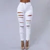 Calças femininas calças casuais elegantes jeans rasgados de cintura alta magro ajuste macio elástico denim para comutar tornozelo-comprimento