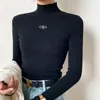 Kvinnors tröjor Dutrieux 2023 Half Turtleneck stickad botten Skjorta underkläder Autumn Slim broderad topp bantning ulltröja