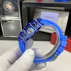 Projektant Ri Mlies Luksusowe zegarki Rekrut Mens Business Mechanical Watch RM12-01 Manual Tourbillon Blue Crystal Tape Tape Fashion Na ręce SW