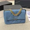 19 Series Metal Handle Designer Flap Shoulder Bag Denim Blue 26cm Diamond Gold Hardware Matelasse Chain With Strap Women Tote Cross Body Handbag Stor kapacitet