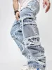 Мужские джинсы, однотонные полосатые винтажные брюки с кисточками, мужские джинсовые брюки в стиле Харадзюку в стиле хип-хоп на молнии, осень 2023, модная повседневная одежда