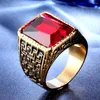 Ringos de cluster geométricos quadrados esculpidos vermelho preto 5a diamantes de gemas de pedras preciosas para homens 18k jóias de aço inoxidável cheio de ouro
