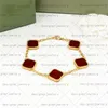 Fashion Charm 4/Four Leaf Clover armband Bangle Chain 18K Gold Agate Shell Womengirl Wedding Mother's Day Sieraden Geschenken Gifts Gold Bracelet Earring Necklace Set