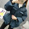 Chaqueta de cuero para mujer, Parka con cuello alto y cintura acolchada, manga abombada, abrigo cálido para estudiante, otoño e invierno, 2021