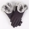 Diseñador Invierno Nuevo Cuero de imitación PU Guantes de pantalla táctil para mujer Piel de conejo Boca Guantes de lana Montar al aire libre Guantes cálidos conducir deporte correr bashball nieve skii