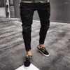 Jeans da uomo Tinta unita da uomo Moda casual Tendenza elastica Pantaloni primaverili ed estivi Fanno vecchi jeans retrò lavati con buchi neri.