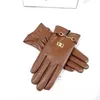 Gants en peluche en cuir de mode d'hiver Gants de vélo en peau de mouton design avec bouts de doigts chauds