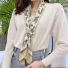 Scarves &Dolphin Women Wide Skinny Silk Scarf Khaki Green Leaf Printed Chiffon Silky Headbands Bandana Hair Ribbon Long Bag Tie