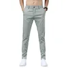 Pants New 2022 Spring Summer Pants Mens Stretch Korean Casual Slim Fit Elastic Midje Business Classic Trousers Man Black Grey 2838