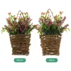 Decorative Flowers Pink Flower Basket Indoor Plants Hydrangea Potted Hanging Wall Wreath Rattan Artificial