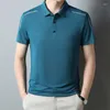 Herrpolos polo skjortor för män sommar kortärmad is silkespårlös affär casual vridning krage andningsbara snabbtorkningstoppar
