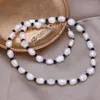 Kedjor Naturlig oregelbunden risform Pärlhalsband odlade sötvatten barock pärlor svarta obsidian för smycken kvinnor gåva fest