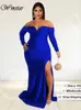 Kleider Wmstar Plus Size Partykleider für Frauen Schulterfrei V-Ausschnitt Slip Saum Elegantes Maxikleid in voller Länge Großhandel Dropshipping 2022