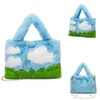 Sacs de soirée mignon sac à bandoulière décontracté femme pour téléphone messager dessin animé fourrure peluche chaîne carrée promotion bleu ciel blanc