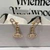 Designer viviene Westwoods New Viviennewestwood Empress Dowager Dowagers Diamond Saturn Paper Clip Earrings for Womens Inns Light Luxury and Advanced Sense Small