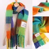 Роскошный шерстяной мешок, кашемировый женский и мужской зимний шарф, дизайнерская шаль, радужная пряжа, клетчатый шарф с имитацией одеяла с кисточками