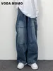 Men S jeans Celana Hiphop Jalan Raya retro mode Harajuku Musim Gugur Kaki Lebar Lurus Kargo Saku Besar Longgar Kasual Wanita 230427
