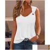Womens T-Shirt T Shirts 2023 Spring Summer Y Simple Metal Buckle V-Neck Sleeveless Solid Color Sweet Vest Drop Delivery Apparel Clothi Dhrz3
