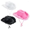 Wide Brim Hats 1Pc Gorgeous Fluffy Feather Cowboy Hat Cowgirl All-match For Mardi Gras Rave Play Dress Up