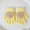 Children's Mittens Heart-Shaped Gloves Winter Thicken Plush Mittens for Infant Girl Cute Warm Toddler Kids Knitted Gloves With Rope Full Finger R231128