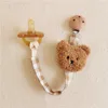 Pacifier Holders Clips# Ins Cute Bear Wooden Soother Clips Baby Holder Plaid Anti Drop Chain born Nipples s Dummy Clip With Dust Bag 230427