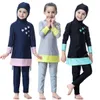 Jeans Cute Muslim Kids Girl Full Cover Swimwear Islamic Long Sleeve Arab Modest Swimsuits Swim Clothes Beachwear Children Suit Set New