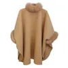 Womens Wool Blends Elegant Women Winter Coats Batwing Fluffy Sleeve Cape Jacket Lady Woolen Overcoat Fox Päls krage varm Ponchos Feminino 231127