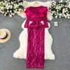 Abiti casual Young Gee Vestito da festa con paillettes di lusso Vestito da donna sexy profondo scollo a V Rosa increspato Matita sottile Aderente Maxi abiti lunghi Veste