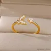 Wedding Rings Zircon Butterfly Rings for Women Open Adjustable Stainless Steel Gold Color Finger Ring Trend Wedding Band Couple Jewelry R231128