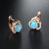 Hoop Earrings White Blue Opal Classic Round Small Crystal Stone Charm Rose Gold Silver Color Wedding For Women