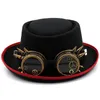 Chapeaux à larges bords Chapeaux de seau Femmes Hommes Gear Lunettes Style Punk Pork Pie Hat Papa Laine Plat Fedora Chapeau Pour Lady Gentleman Gambler Boater Trilby Hat 231127