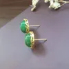 Stud Earrings 1pcs/lot Natural Emerald Dry Green Classical Openwork Vine S925 Sterling Silver Gold Plated Round Simple Stylish