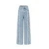 Jeans pour femmes bleu bavures haute rue longue jambe large taille lâche femmes pantalons mode marée printemps automne 2023