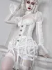Damesjacks bloedtoevoer originele chiffon mesh bubble mouw stand kraag korte sjaal Cardigan witte gotische tops dameskleding dameskleding
