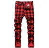 MEN039S Jeans Erkekler Kırmızı Ekose Baskılı Pantolon Moda İnce Streç Modaya Gizli Artı Boyutu Düz Pantolonmen039S4164868305864