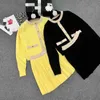 Two Piece Dress designer 2023 Early Autumn New Temperament Round Neck Knitted Cardigan Top Women's Color Block Weaving Edge Versatile Sweater+Half Skirt Set SYWN