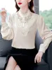 Women's Blouses Soft Satin Spliced Lace Fashion Women Solid 2023 Elegant And Beauty Tops Vintage Long Sleeve Female Office Shirts