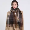 Lenço xadrez de luxo inverno quente cashmere alta qualidade feminino longo bandana pashmina foulard cachecóis femininos borla xale e envoltórios 2023 design