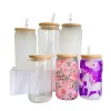 USA CA Stock 16oz Sublimation Blanks en verre tasses avec couvercle de bambou bière givrée en borosilicate gobelet maçon tasses gobelets 4.23